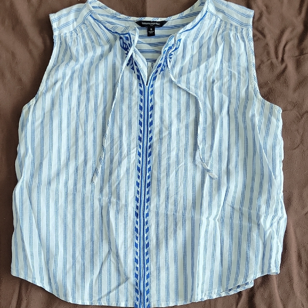 Banana Republic Blue and White Striped Blouse